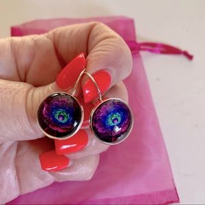 Round floral glass earrings